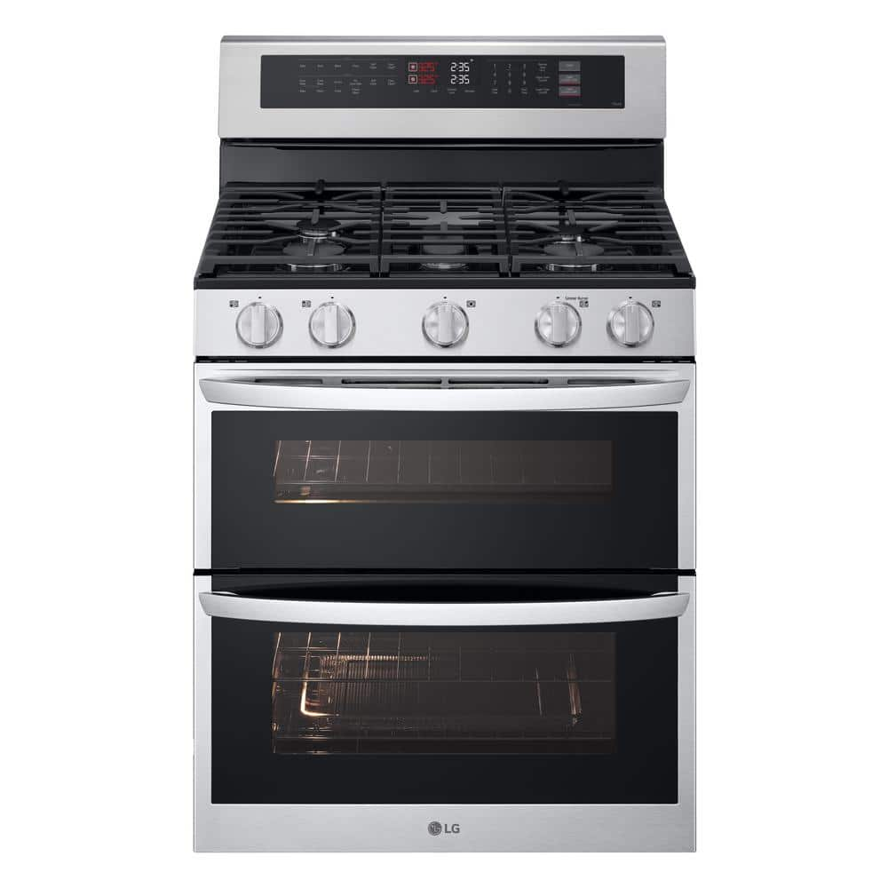 30 in. 6.9 cu. ft. 5 Burners Smart Wi-Fi Freestanding Double Oven Gas Range in Stainless Steel with Probake Covection -  LG, LDGL6924S