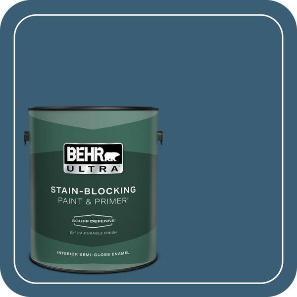 BEHR ULTRA 1 gal. #S490-7 Superior Blue Extra Durable Semi-Gloss Enamel Interior Paint & Primer