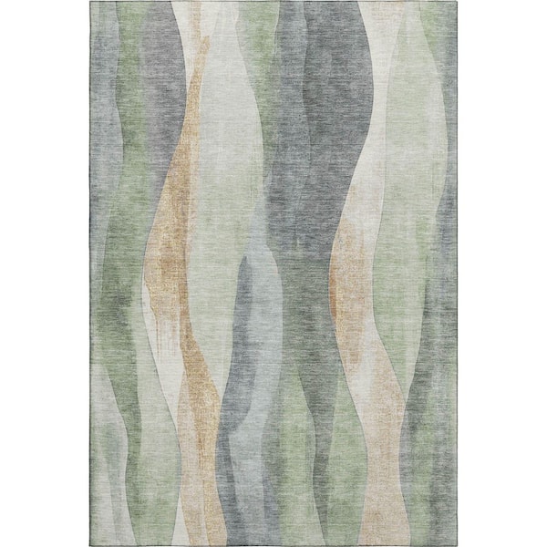 Mayfield Premium Machine Washable Abstract AMF1989 Aloe 5 ft. x 7 ft. 6 in. Area Rug