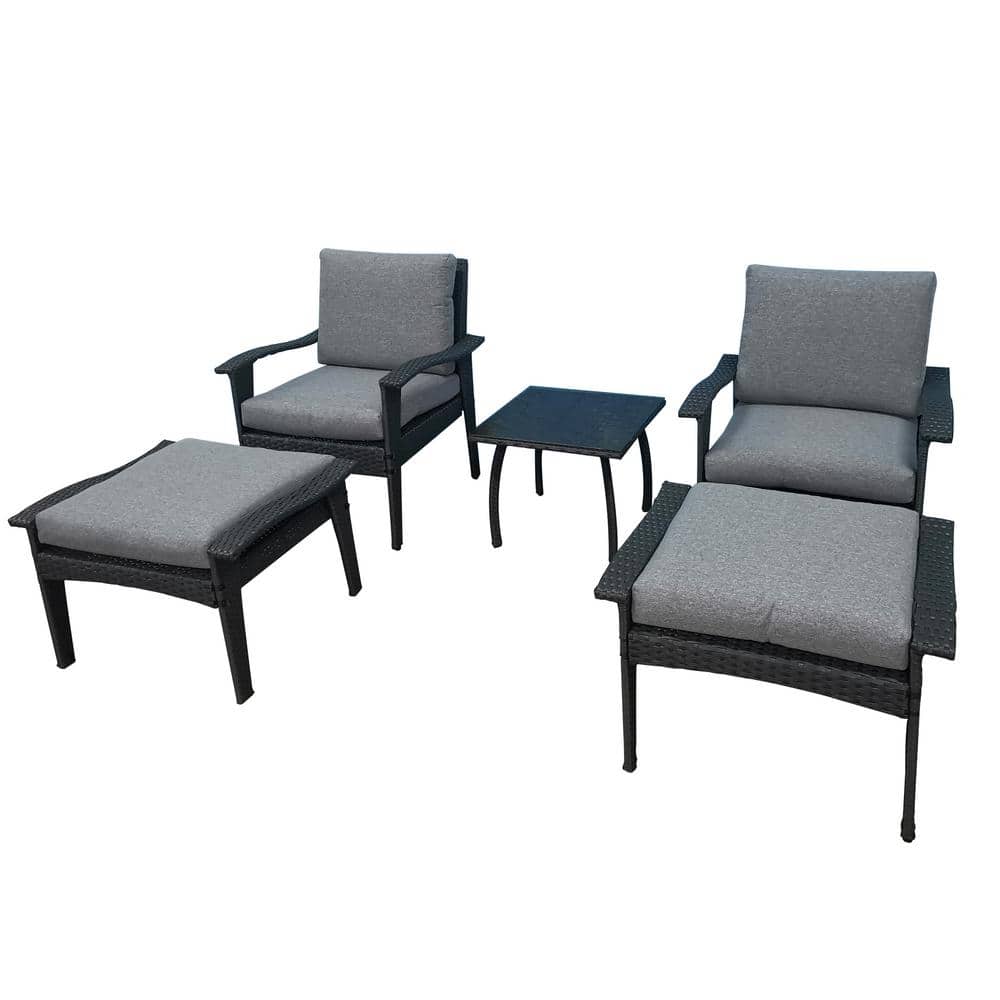 5-Piece Rattan Patio Conversation Set with CushionGuard Gray Cushions