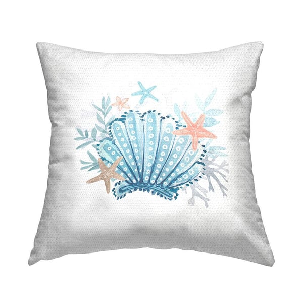 Stupell Industries Ocean Scallop Blue Sea Life Blue Square Outdoor Throw Pillow