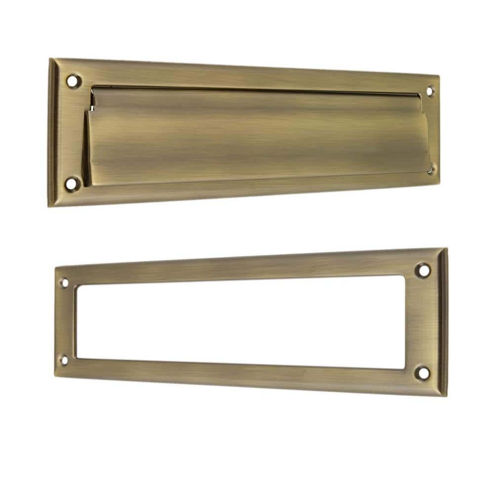 idh by St. Simons Antique Brass Solid Brass Magazine Mail Slot Set