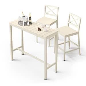 Humphrey 5 Piece 55 in. Cream Aluminum Outdoor Patio Dining Set Serving Bar Set HDPS Top With Armless Bar Chairs Indoor