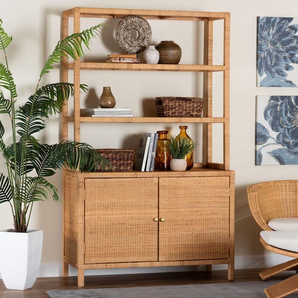 Mortis Natural Brown Rattan 79.1 in. H Accent Storage Cabinet