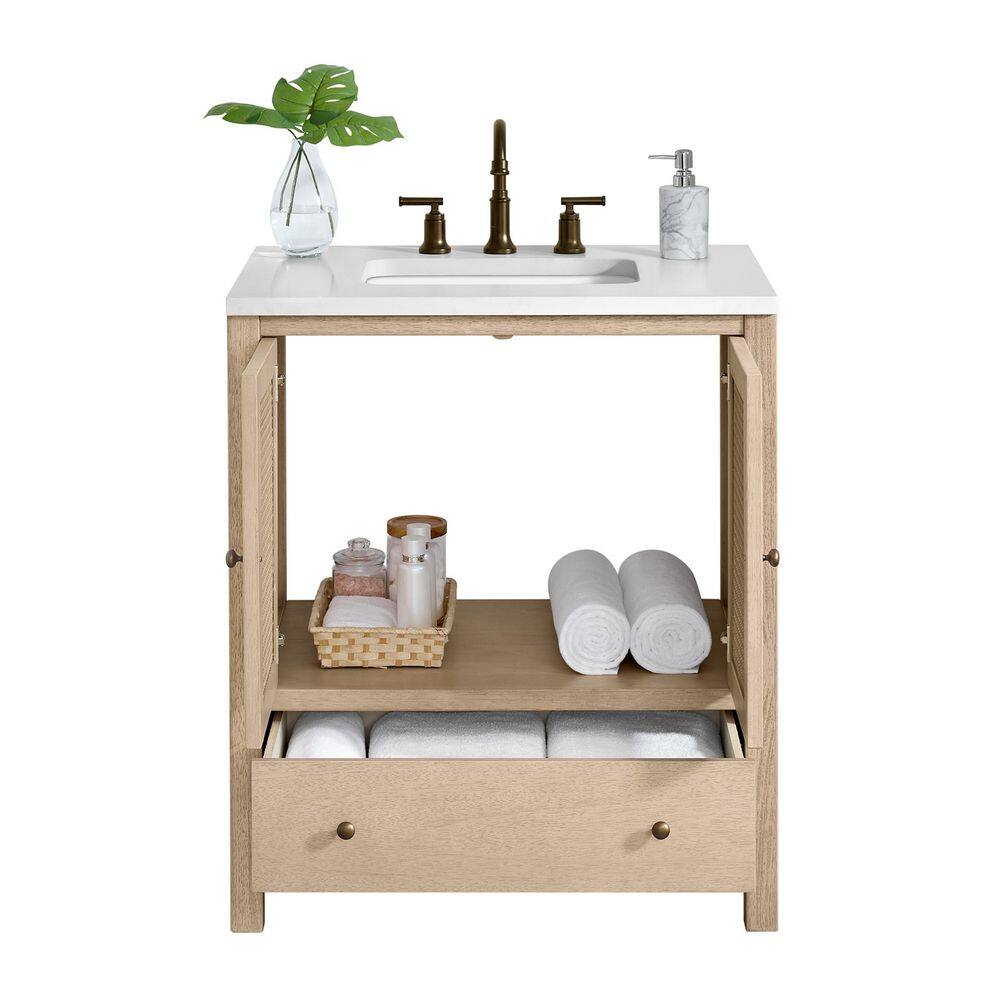 Natural Rubber Wood Freestanding Bathroom Vanity with Rattan Doors