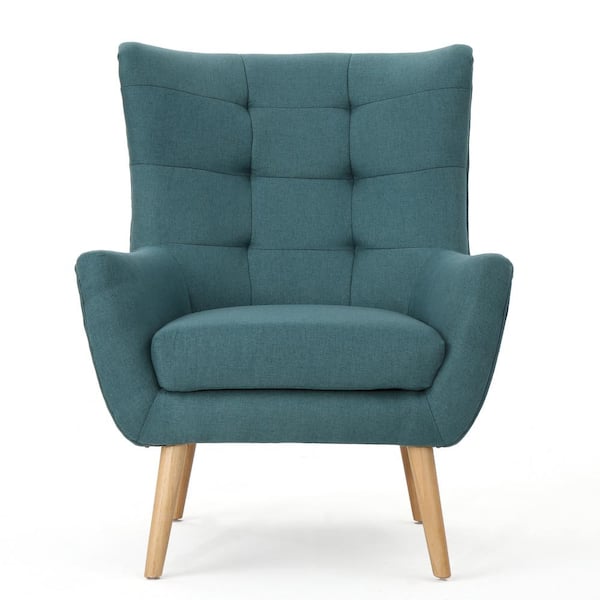 Noble House Tamsin Mid-Century Modern Tufted Back Dark Teal Fabric Club Chair