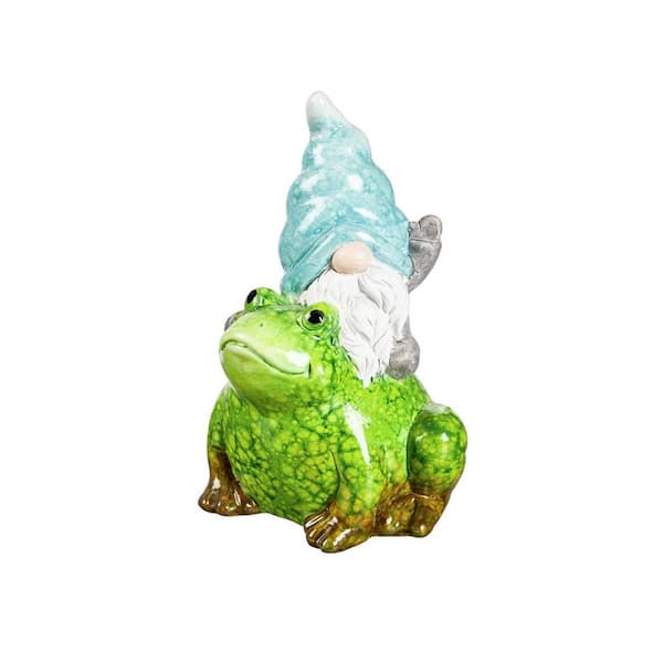 Evergreen 8 in. H Terracotta Traveling Gnome and Garden Friends Garden Statuary, Teal Hat