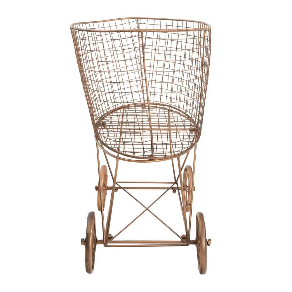 Bronze Metal Vintage Rolling Laundry Basket with Wheels