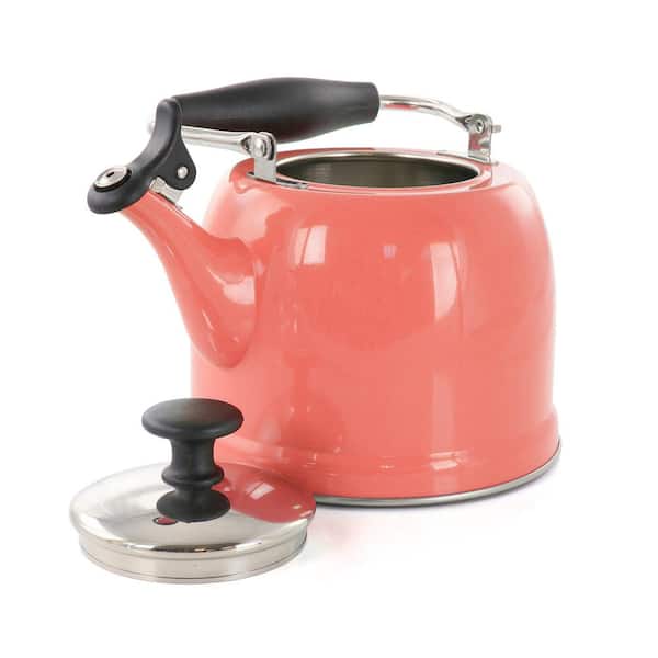 Lily Pond 2.2 qt. 8.8 Cups Stainless Steel Tea Kettle in Coral