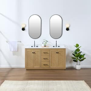 Charlotte 61 in. W x 22 in. D x 34.2 in. H Double Freestanding Bathroom Vanity in Nature Oak with Engineered Stone