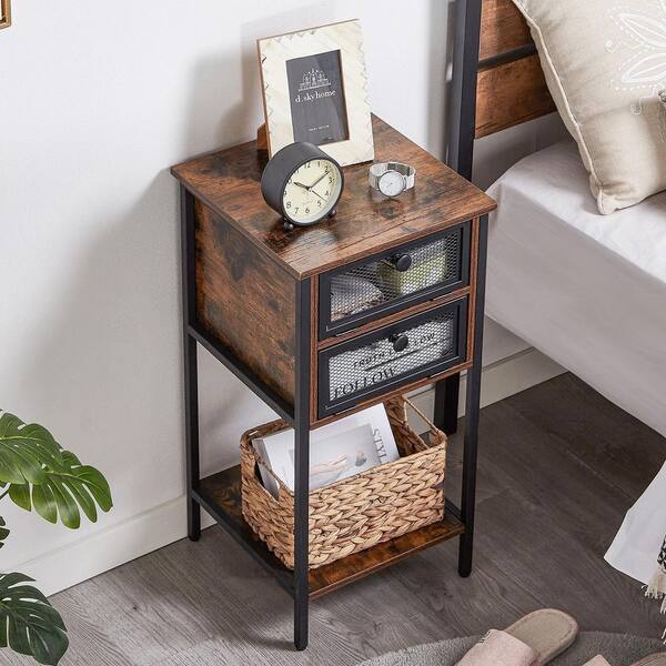 2-Drawers Nightstand with Tapered Feet and Metal Hardware Pulls, Sturdiness Wood Frame, Bedroom/Living Room Furniture - Dark Grey