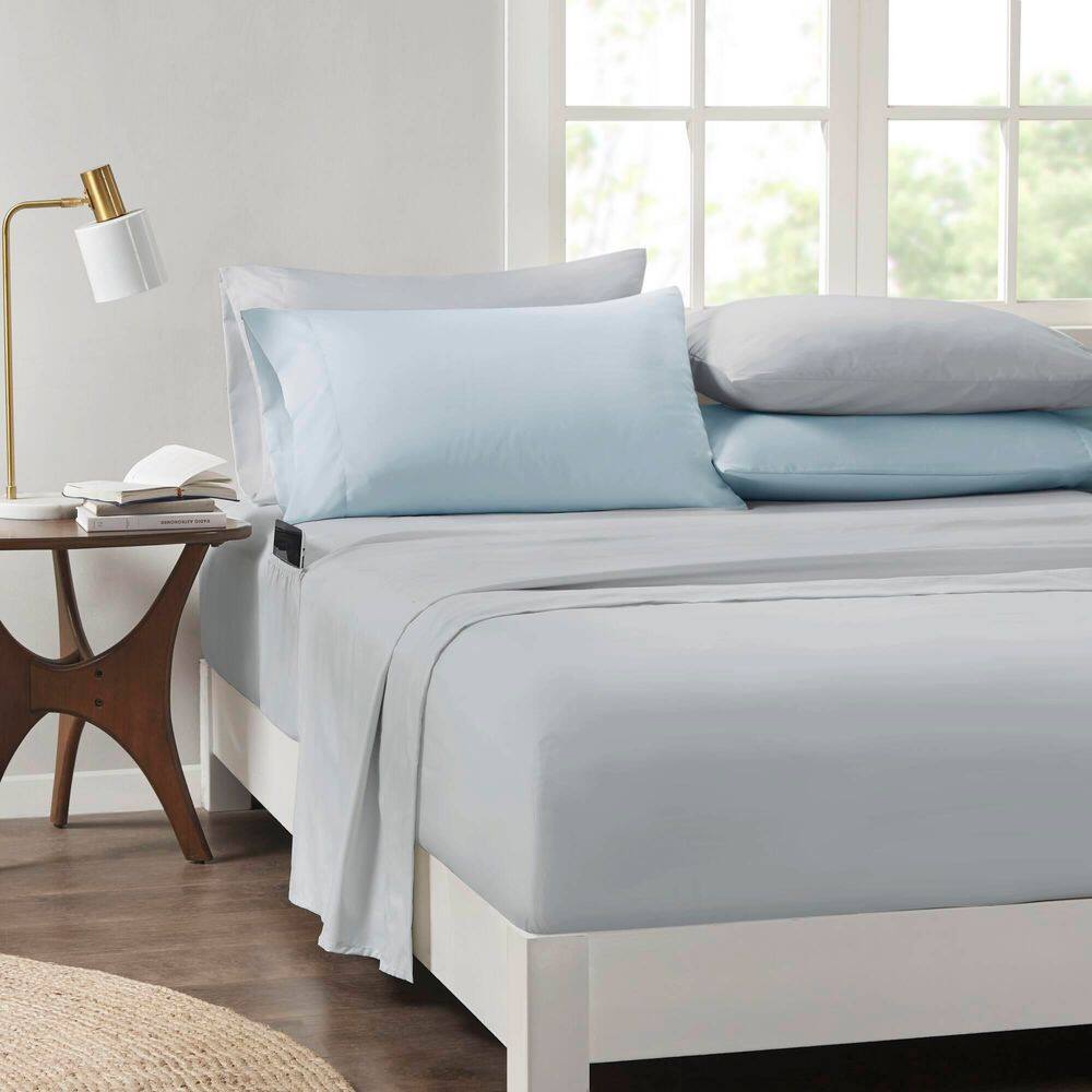 Twin Blue Floral Microfiber Bed in a Bag Set