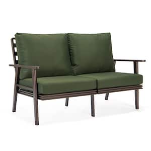 Walbrooke Brown 1-Piece Metal Outdoor Loveseat with Green Cushions