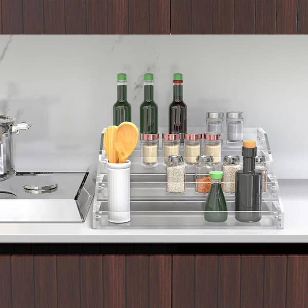 12.4 in. 4 Tier Acrylic Vertical Shelves Spice Rack in Clear