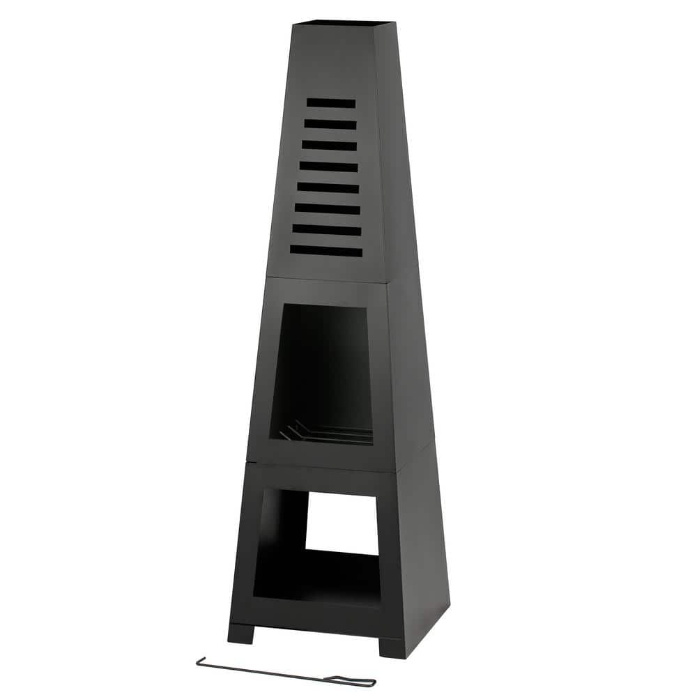 59 in. Wood Burning Chiminea Fire Pit with Built-in Log Storage, Wood Burni