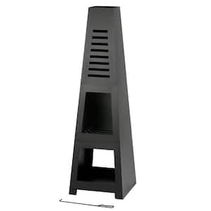 59 in. Wood Burning Chiminea Fire Pit with Built-in Log Storage, Wood Burning Fireplace