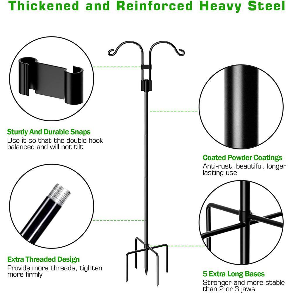 65-Inch Black Adjustable Metal Shepherd's Hook Set