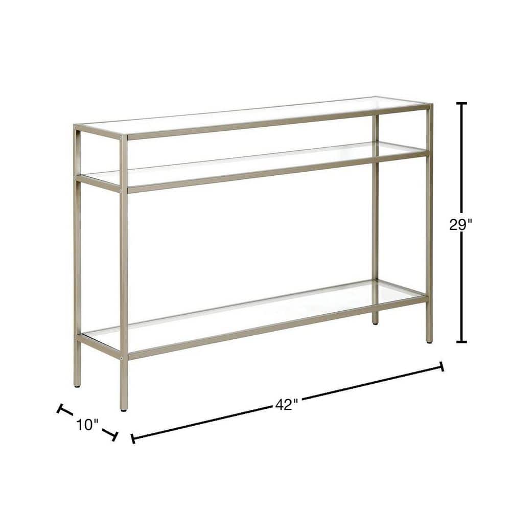 Satin Nickel and Glass 42" Console Table with Storage