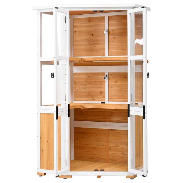 21.9 in. W x 36.6 in. D x 63 in. H Yellow Wood Outdoor Storage Cabinet with Waterproof-Roof and Lockable Door