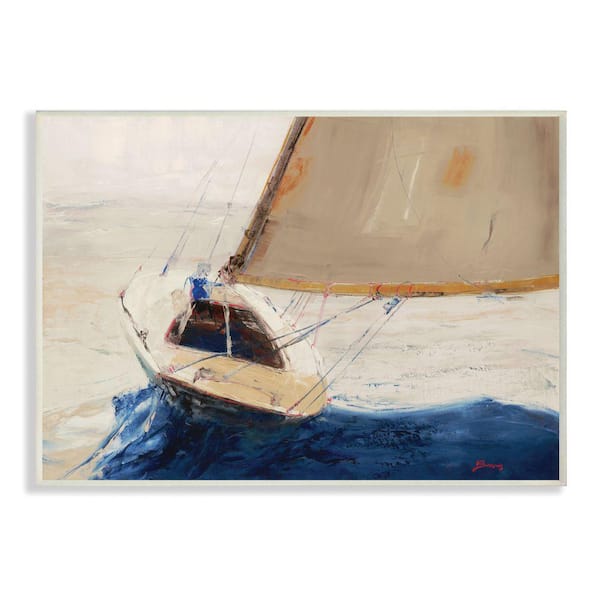 Stupell Industries "Ocean Sailboat Soaring Impressionist Beach Painting" by Third and Wall Wood Abstract Wall Art 19 in. x 13 in.