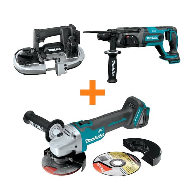 18V LXT Sub-Compact Brushless Band Saw and 18V LXT 7/8 in. Rotary Hammer with bonus 18V LXT Brushless Angle Grinder