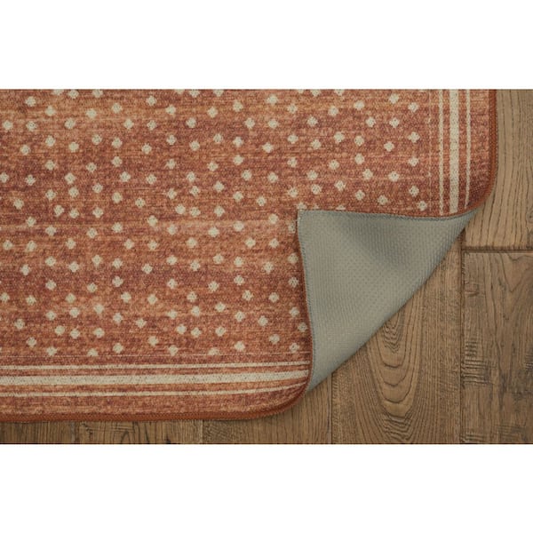 Edwin Orange and Ivory 2 ft. W x 3 ft. L Washable Coastal Polyester Indoor/Outdoor Area Rug
