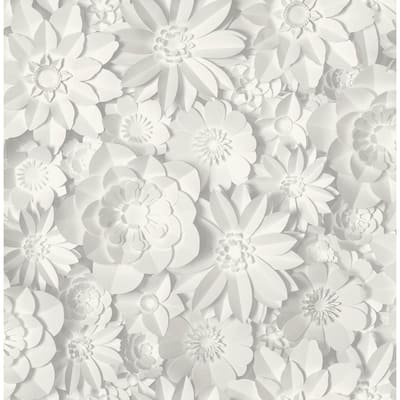 Dacre White Floral Paper Peelable Roll (Covers 56.4 sq. ft.)