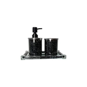 Ambrose Exquisite 3 Piece Black Soap Dispenser and Toothbrush Holder with Tray Bath Accessory Set