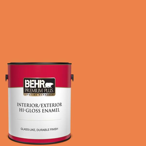 BEHR PREMIUM PLUS 1 gal. #240B-6 Orange Zest Hi-Gloss Enamel Interior/Exterior Paint