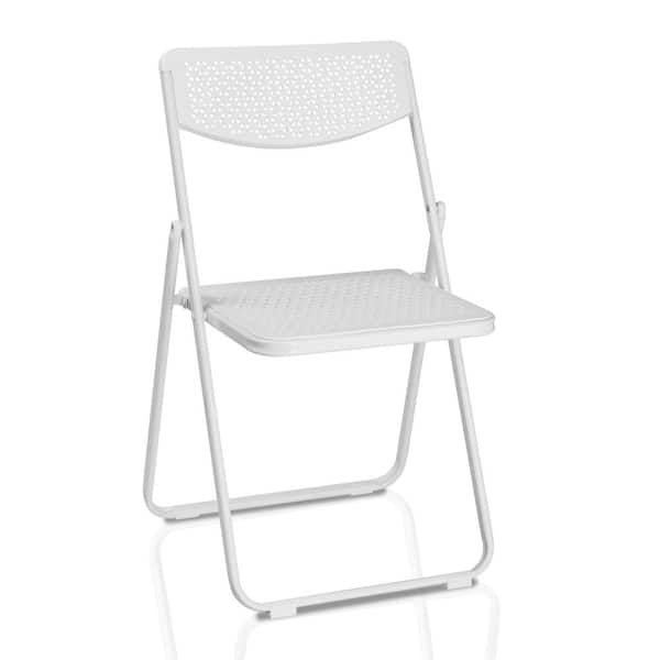Openwork Pattern White Plastic Folding Chairs (Set of 4)