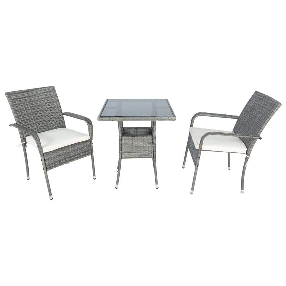 3 Pcs Patio Outdoor Wicker Conversation Set with White Cushions price history on PriceWatchPro