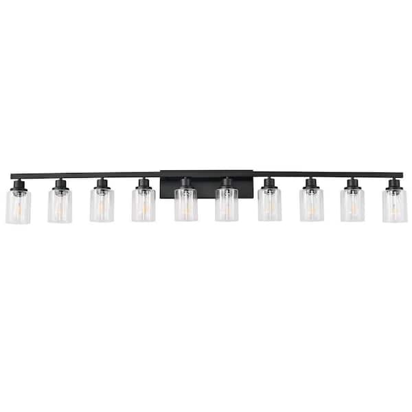 65 in. 10-Light Black Modern Bathroom Vanity Light with Clear Glass Shade