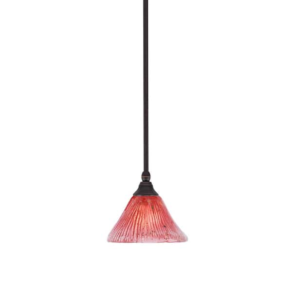 Unbranded Sparta 100-Watt 1-Light Dark Granite Shaded Pendant Mini Pendant Light with Raspberry Crystal Glass, No Bulb Included