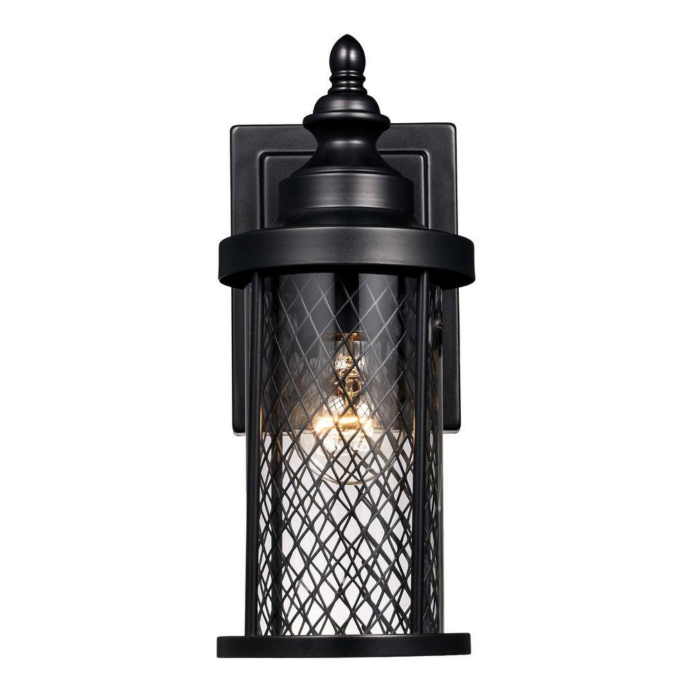 Black Industrial Lantern Sconce with Glass Shade