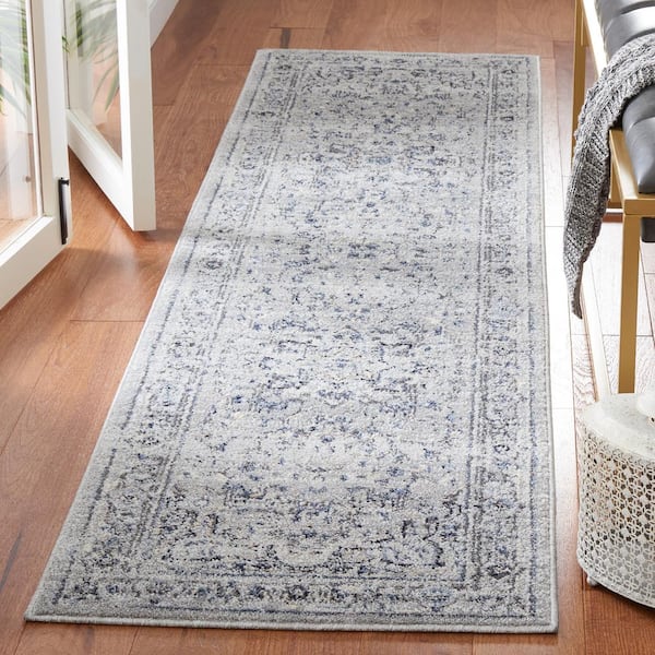 Charleston Gray/Dark Gray 2 ft. x 12 ft. Distressed Border Runner Rug