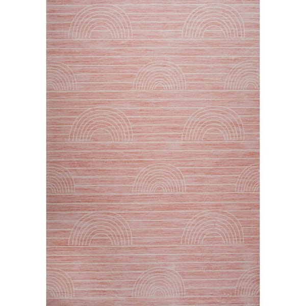 Kids Rainbow Soft Playmat Pink 7 ft. x 10 ft. Indoor Soft Area Rug