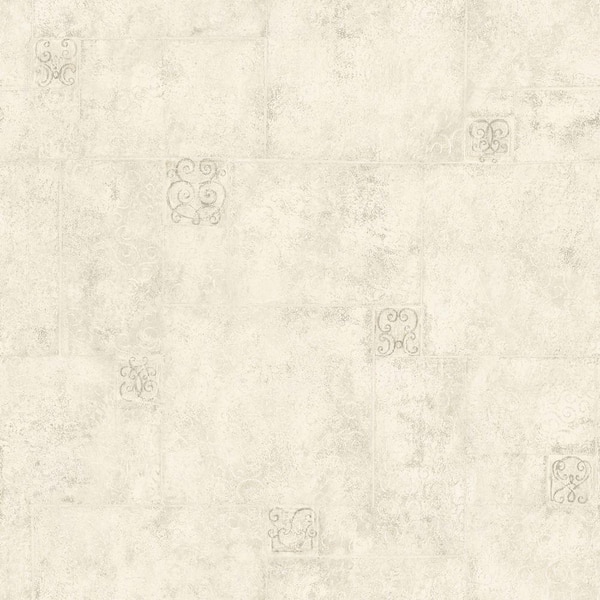 The Wallpaper Company 8 in. x 10 in. Neutral Filigree Scroll Tile Wallpaper Sample