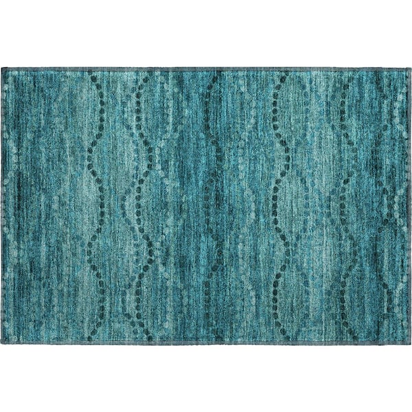 Mayfield Premium Machine Washable Abstract AMF2031 Turquoise 2 ft. x 3 ft. Accent Rug