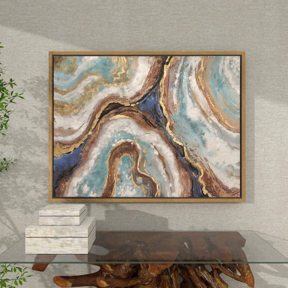 Large Multicolor Abstract Geode Canvas Wall Art with Gold Frame