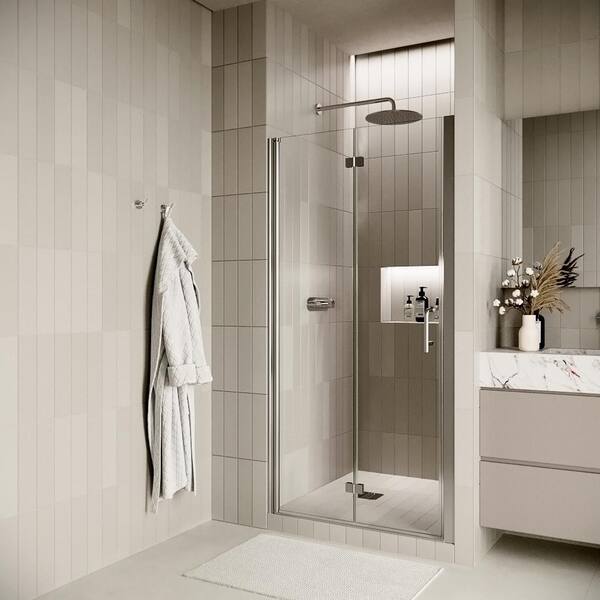 Streamline Ausa 36 in. W x 72 in. H Bi-Fold Shower Door, CrystalTech Treated 1/4 in. Tempered Clear Glass, Polished Chrome Hardware