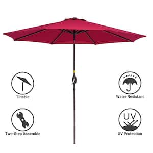 9 ft. Patio Market Crank and Tilt Umbrellas, Table Umbrellas,UV-Resistant Canopy in Red