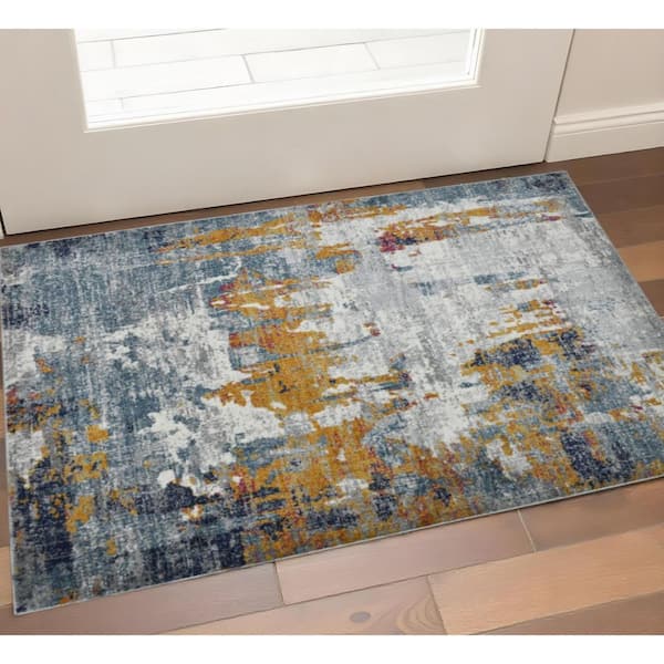 3 ft. x 5 ft. Blue Gray And Orange Area Rug