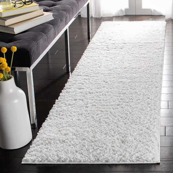 August Shag 2 ft. x 16 ft. White Solid Color Runner Rug