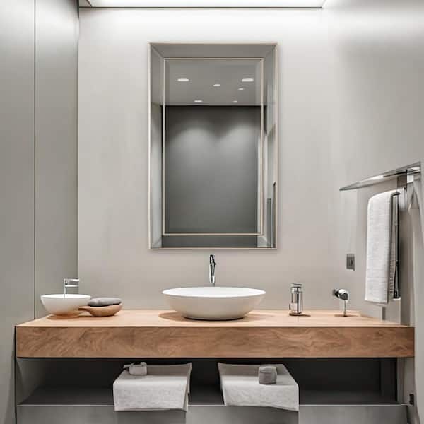 16 in. W x 26 in. H x 5 in. D Framed Single Door Recessed Metro Beaded Bathroom Medicine Cabinet in Silver