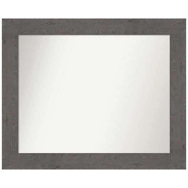 Amanti Art Rustic Plank Grey 33.5 in. x 27.5 in. Non-Beveled Rustic Rectangle Framed Wall Mirror in Gray