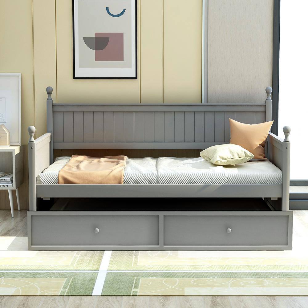 Buy Gray Twin Daybed with Trundle, Wood Daybed Frame Daybed Twin Size