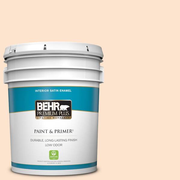 BEHR PREMIUM PLUS 5 gal. #PPL-21 Sweet Peach Satin Enamel Low Odor Interior Paint & Primer