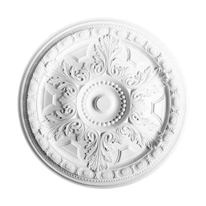 28 in. x 28 in. x 1-3/4 in. Egg and Dart, Acanthus and beads Primed White Polyurethane Ceiling Medallion