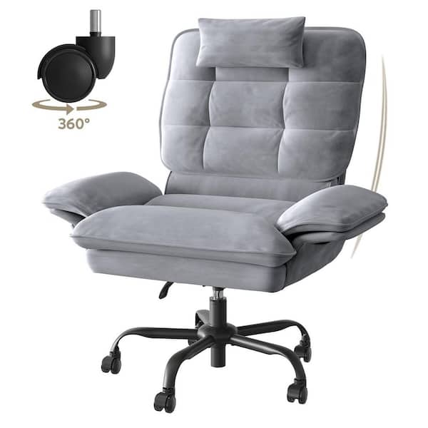 Velvet Adjustable Height Cross-Legged Office Chair in Gray w/ Flip-up Arms, High-Back Executive Chair with Headrest