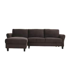 Wesley Coffee Microfiber 3-Seater L-Shaped Left-Facing Sectional Sofa with Rolled Arms